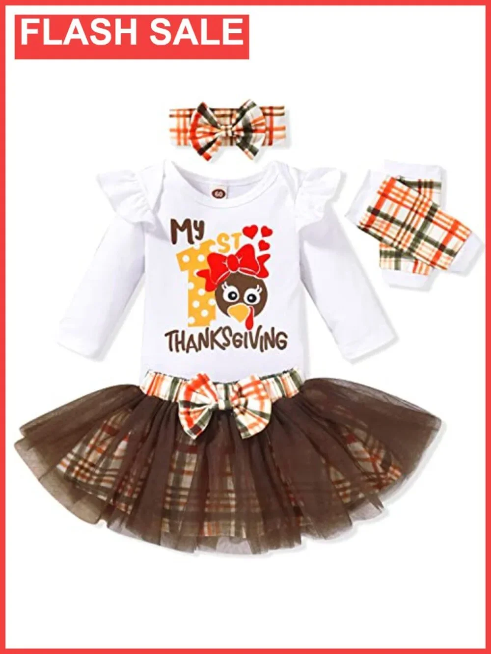 Newborn Baby Girls Thanksgiving Bodysuit Tulle Skirt Outfit Set